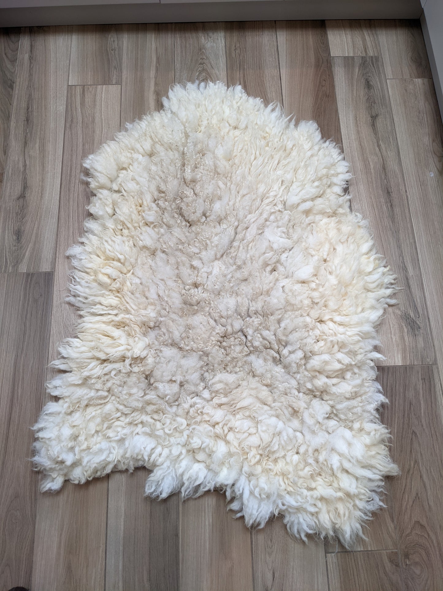 Large cream long pile rustic rug